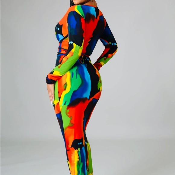 Multi Midi Drawstring Dress - Picture 2 of 3